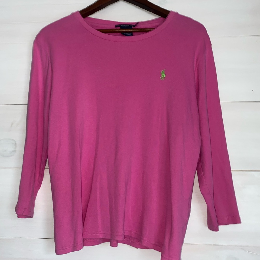 Ralph Lauren Sport Pink 3/4 Long Sleeve Shirt with Logo Women’s XL